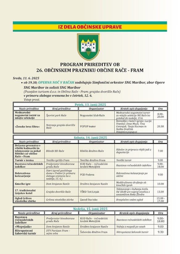 Prireditve ob 26. občinskem prazniku Občine Rače -Fram 2025